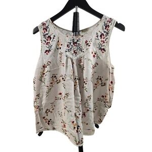Mason & Belle Womens XL Floral Lace Embroidered Gauze Sleeveless Blouse White